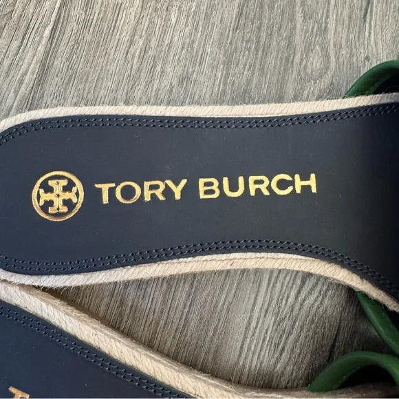 Tory Burch T monogram sandals Green and Beige Women's Slides espadrille size 8.5 - Picture 5 of 13